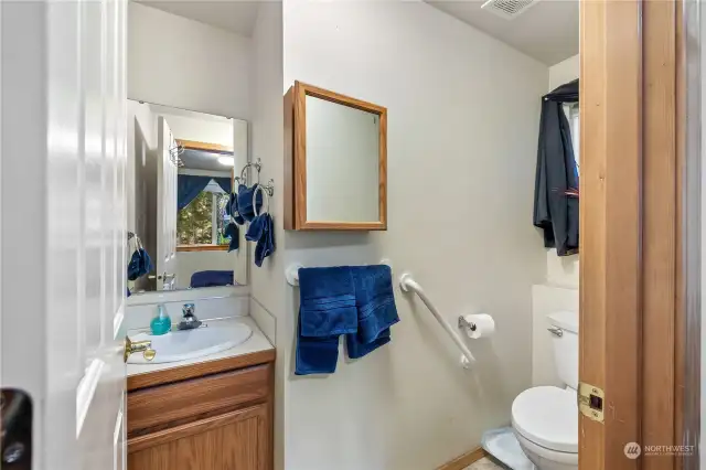 1/2 bath that is downstairs connected to primary.