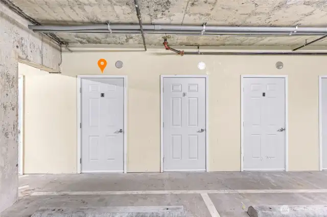 Additional storage available for unit in secure garage - locker #13 closest to the elevator