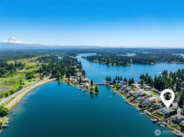 Lake Tapps and Mt. Rainier.