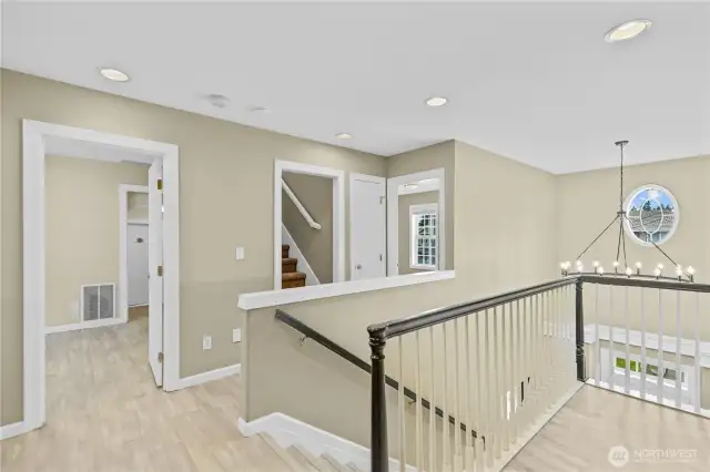 Upper landing, entry to 3 rooms (plus hidden) and stairs to third floor
