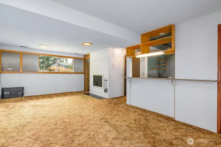 Large bonus space with fireplace and kitchenet
