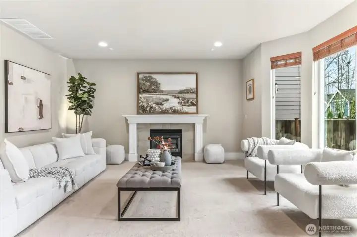 Gracious family room with gas fireplace