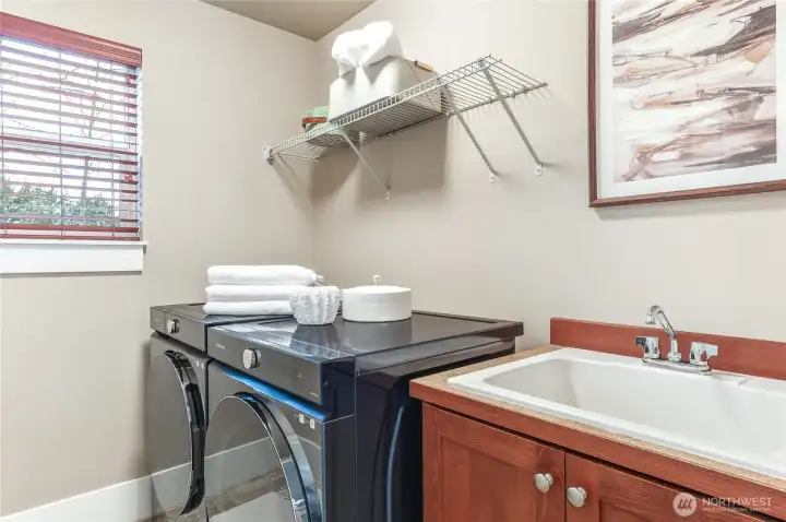 Convenient laundry with new washer & dryer utility sink