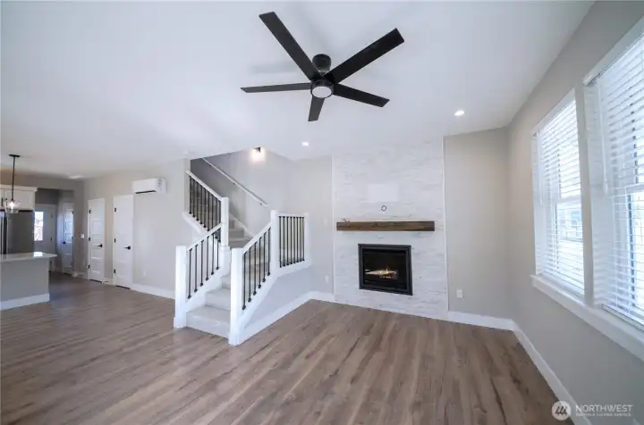 That gorgeous fireplace sets the tone.