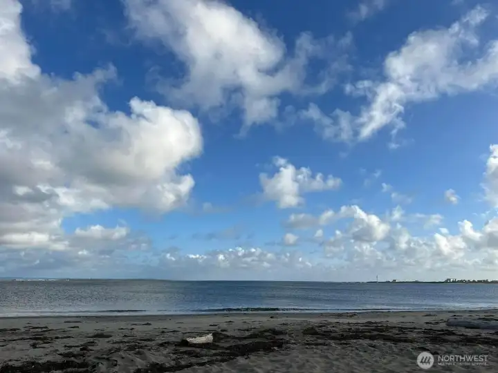 The shore of Oyhut Bay is a 6 to 8 minute walk from the trail head.