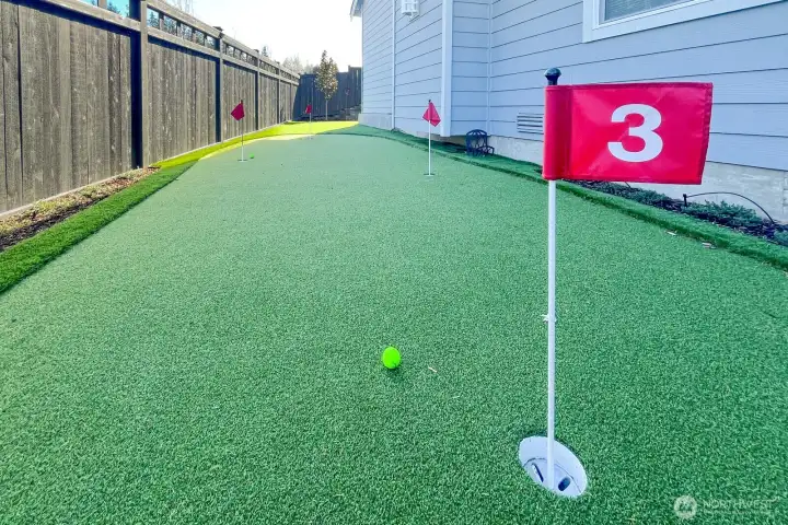 Custom putting green—perfect for relaxing or improving your short game.