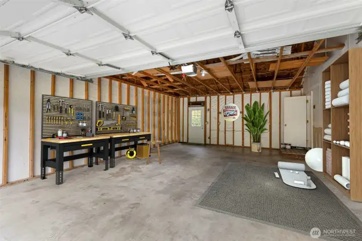 Virtually staged to show that there is so much room for tools or to store bikes or outdoor gear