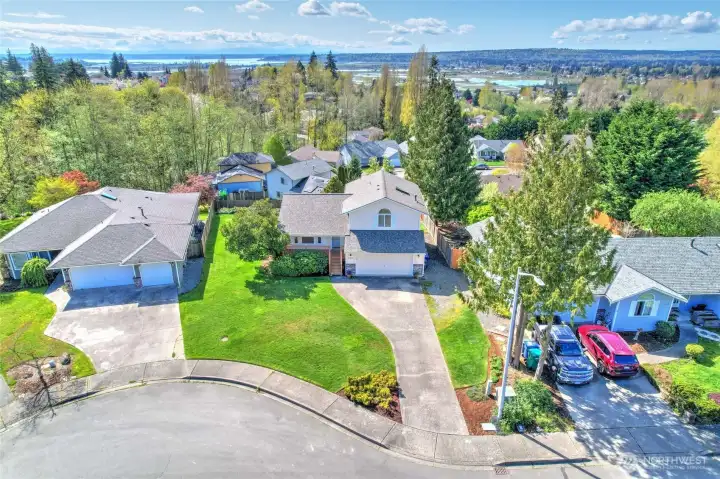 Views of Ebey Slough, sound, mountains on a clear day