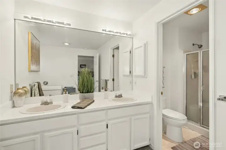 Separate shower space.