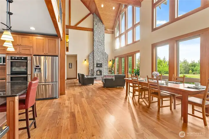 Open concept dining room and great room.