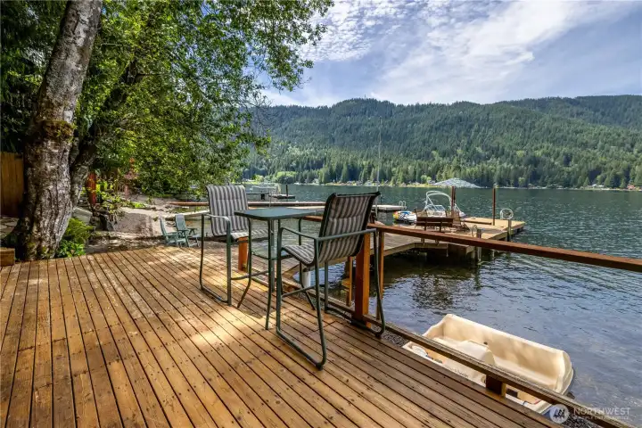 Expansive decks at water's edge. Expansive decks at water's edge.