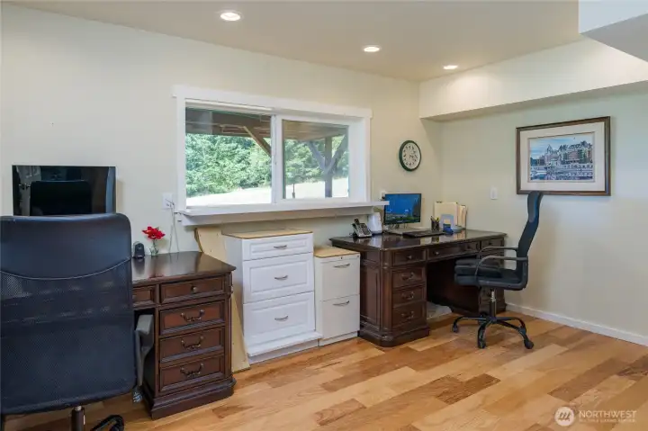 Lower level office also has a closet to hide all your files and things.