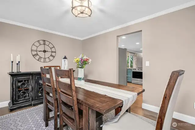 Dining space just off the kitchen and living room or affectionally known as the parlor...