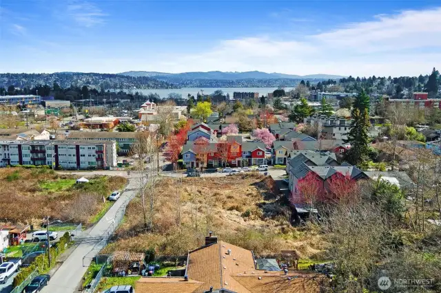Aerial view towards east looking at Lake Washington