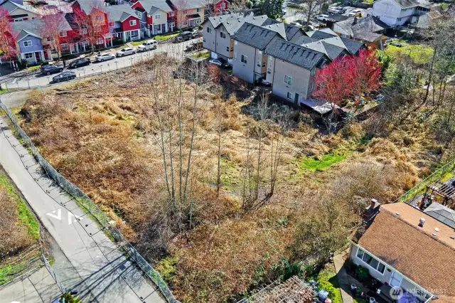 Close up aerial view looking Southeast