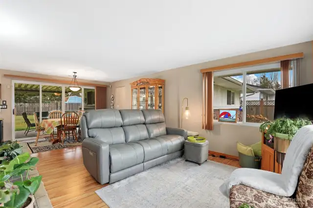 Family room with slider to covered patio