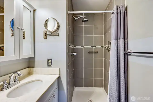 The updated bathroom off the primary bedroom.