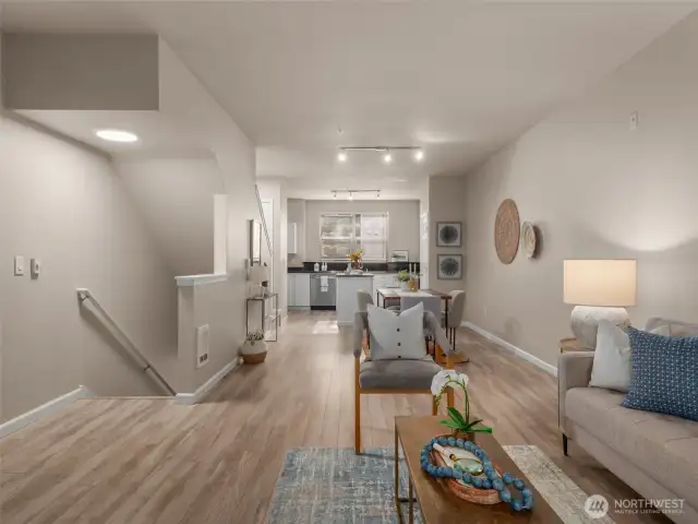 Kitchen, dining and living room