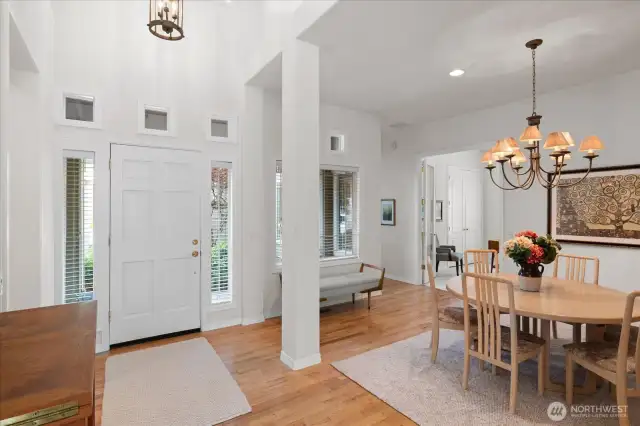 A large entry  separates primary suite from the den and guest suite, providing privacy and a sprawling rambler feeling
