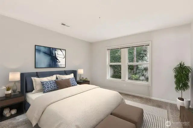 Bedroom #2 with privacy looking out to  greenery.