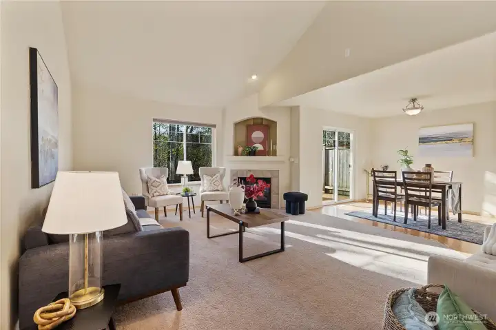 Living room with vaulted ceiling