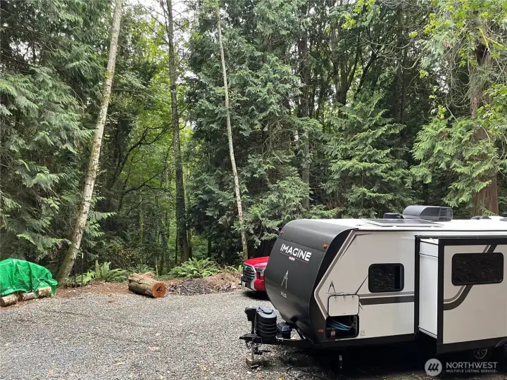 Large level pad for camping or potential homesite.