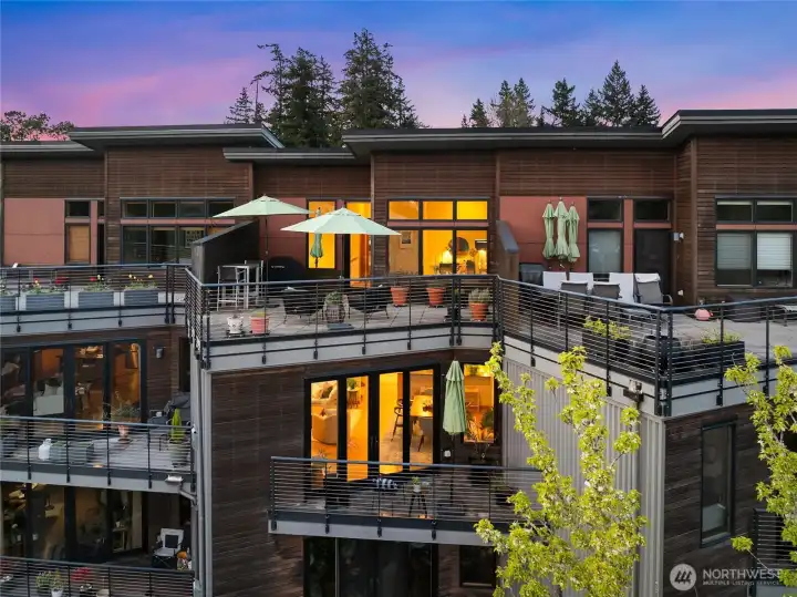 An elegant 2 story home with large upper deck.