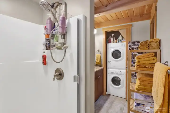 Main floor bathroom has a shower.