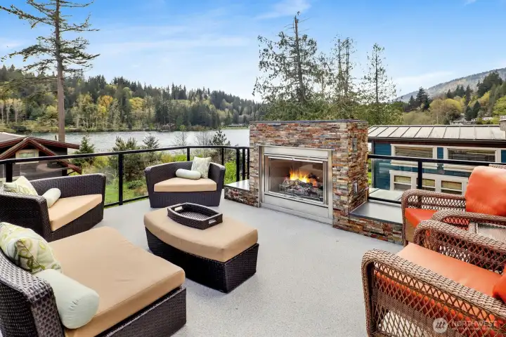 Upper deck with gas fireplace.