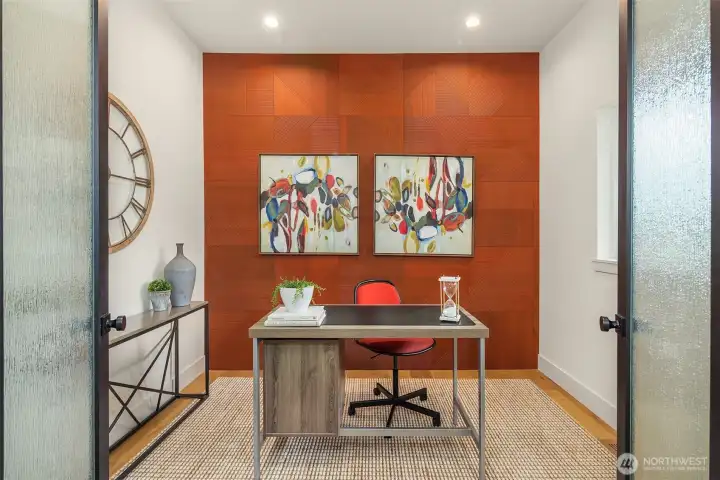 Dedicated home office with accent wall detail