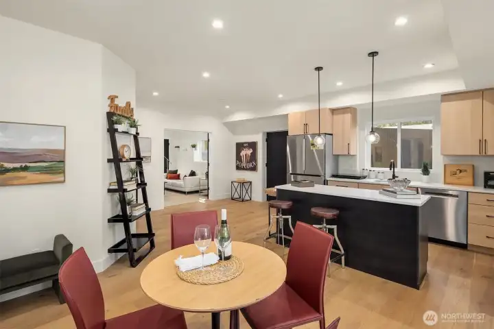 Spacious kitchen with full size refrigerator and dishwasher