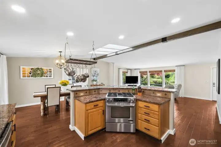 Cooking and prep island, pot rack can stay