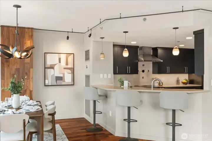 The open kitchen allows a great space to entertain from but still be in the middle of the fun.