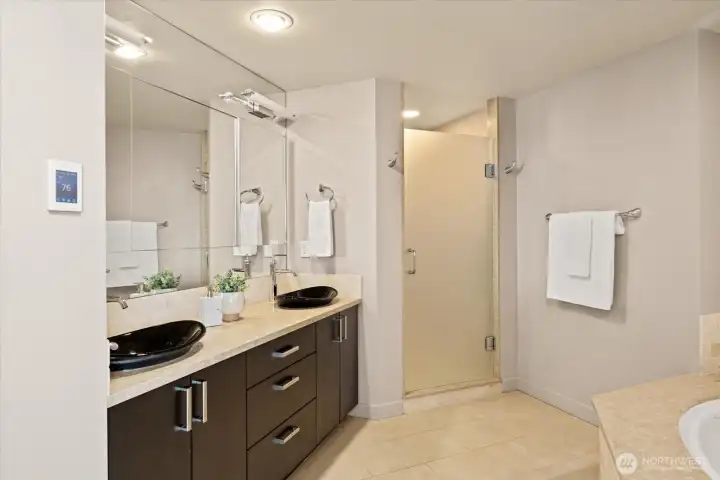 Your primary bathroom is a spa-like experience all for you.
