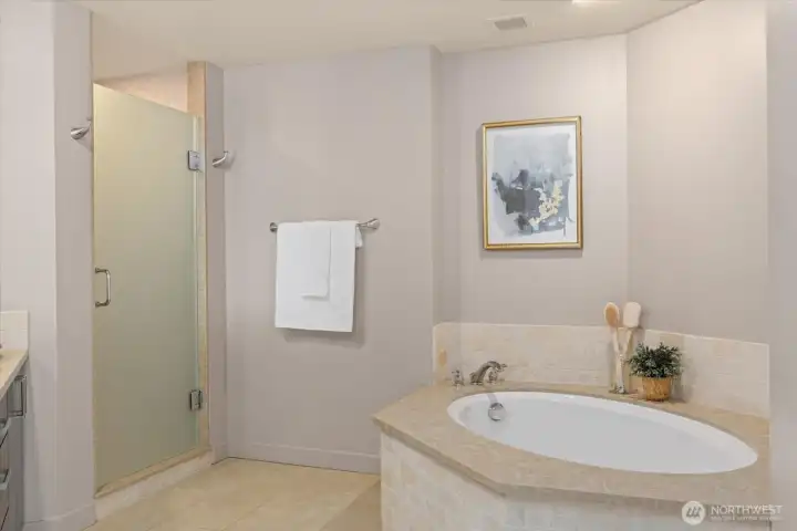 Take time and enjoy the soaking tub in the comfort of your own primary suite