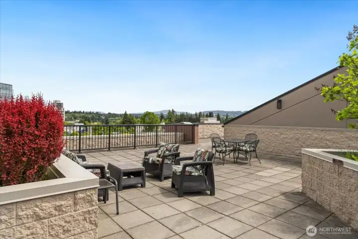 Plenty of outdoor seating, and space for games on the amazing PNW days is an elevator ride away!