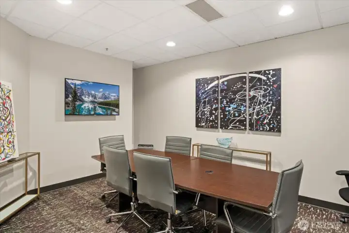 A well equipped conference room is simple to reserve and the perfect spot to host a meeting right off the lobby.