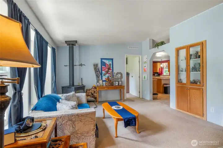 Built in cabinet in large open area.