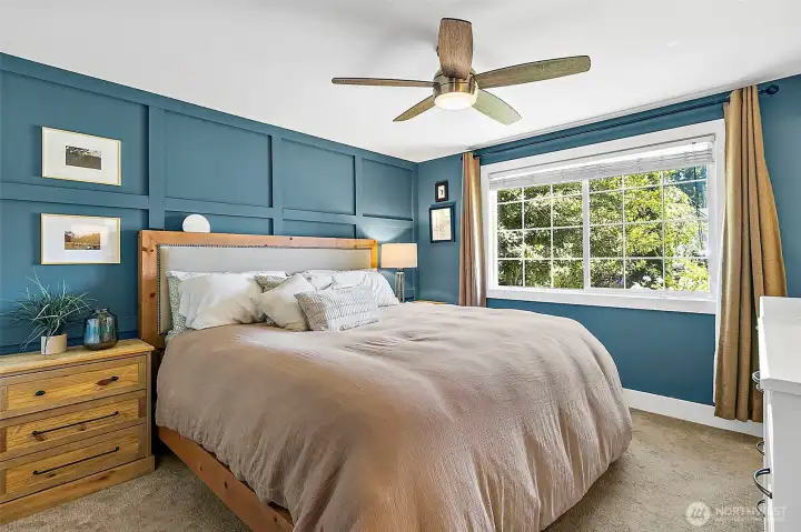 Primary bedroom with custom paint and accents Primary bedroom with custom paint and accents