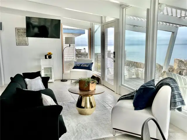 Gorgeous living room with a view from every window.