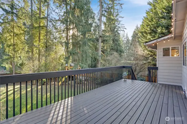 Recently finished large composite deck off dining room