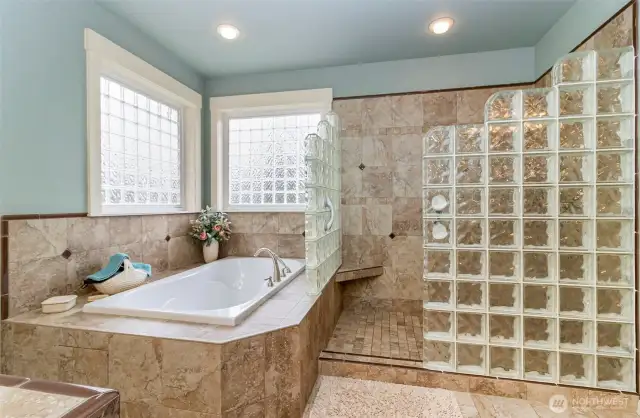 Full Sized Soaking Tub~Wash the Day Away~Step out & onto Heated Floors~Step in Shower~Safety Bars~