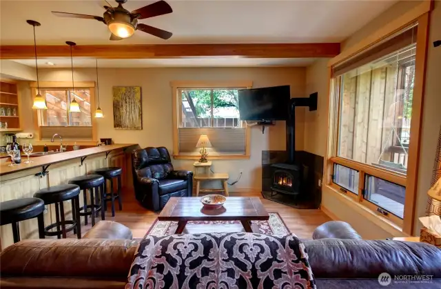 Abundant natural lighting flooding into your main living area.  Suite 101 has central heating and cooling in addition to the propane stove.