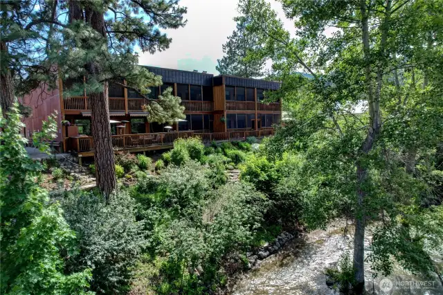 Twisp River Suite as it appears from Twisp River- scenic in every season.  Imagine this with yellowing fall foliage!