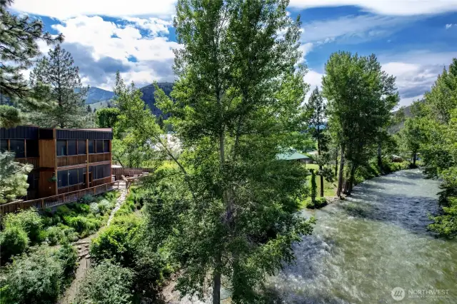 You can't beat the view and river rushing sounds from the decks of Twisp River Suites.