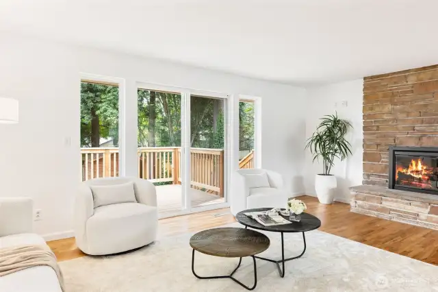 Another view of the living room with the beautiful fireplace.
