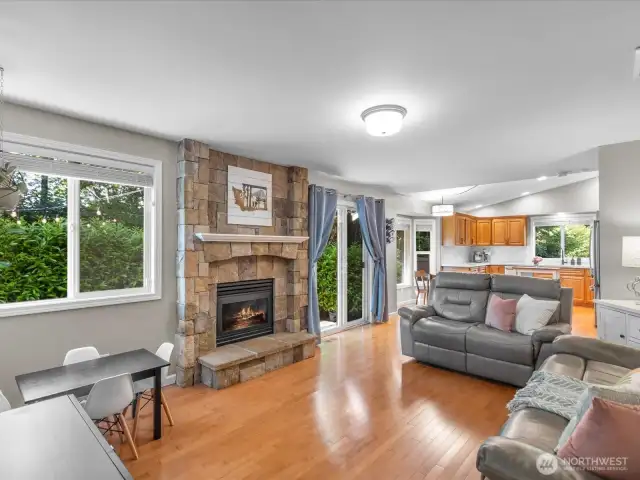 Custom stone gas fireplace