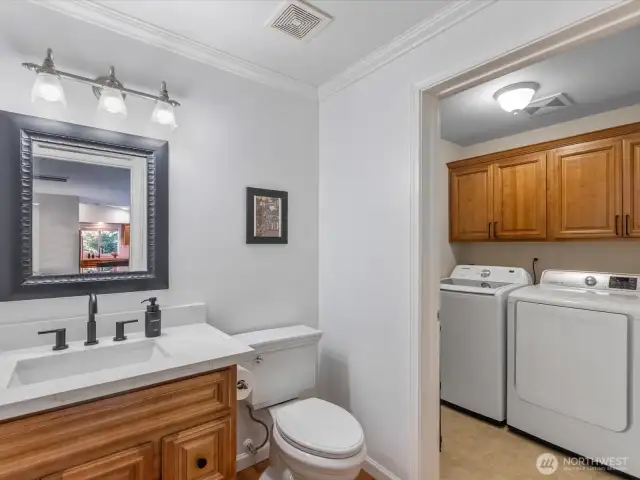 Half bath and laundry off family room