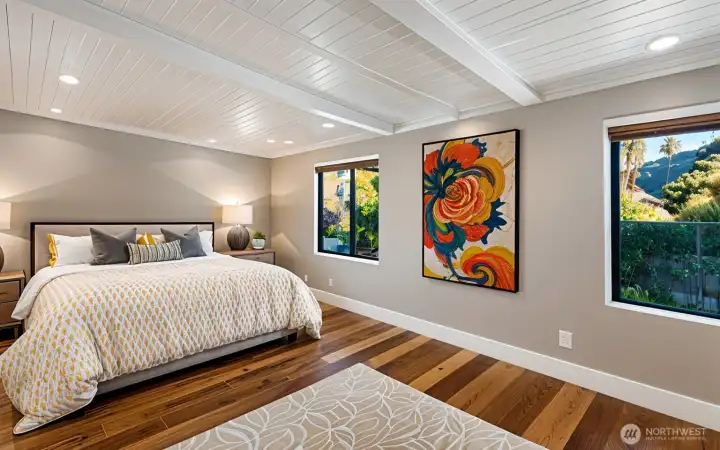 Primary bedroom as it could appear after remodel.