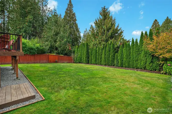 another view of the large flat yard.